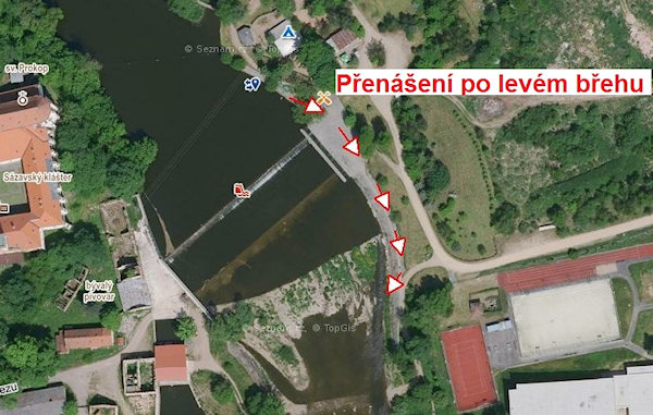 Mapa s přenášením jezu Budy Mapa s přenášením jezu Budy